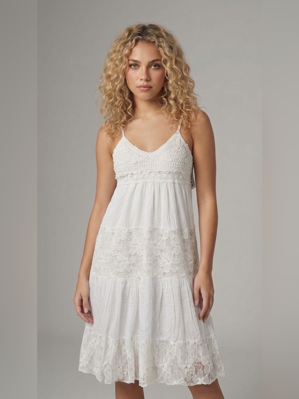 ITALY MODA White Crochet Bodice and Lace Dress